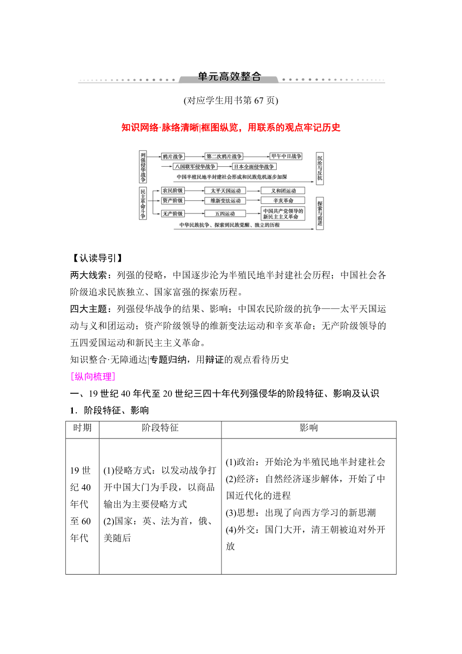 高三歷史人教版教師用書：模塊一 第3單元 單元高考整合 含解析_第1頁