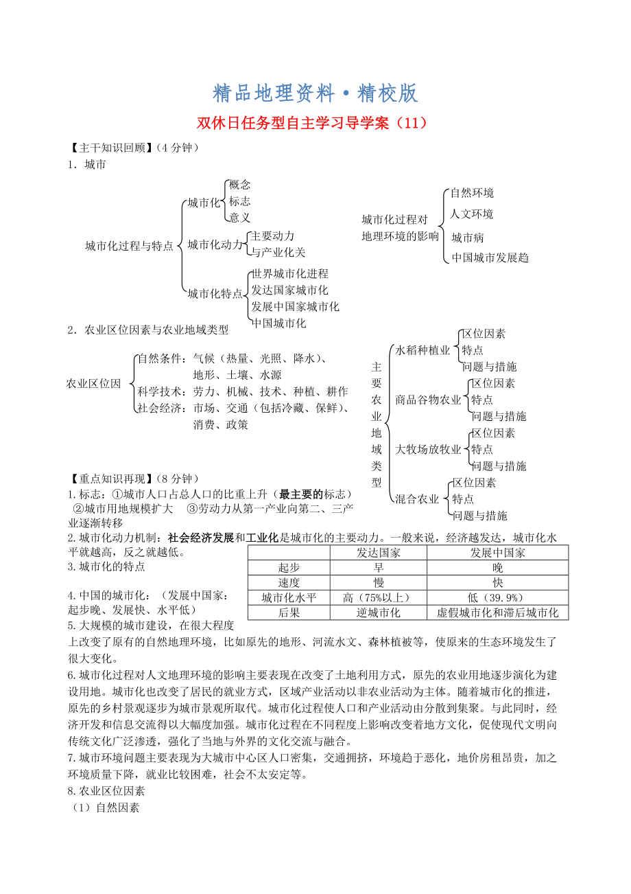 精校版江蘇省海門市包場高級中學高一地理 雙休日任務(wù)型自主學習導(dǎo)學案11_第1頁