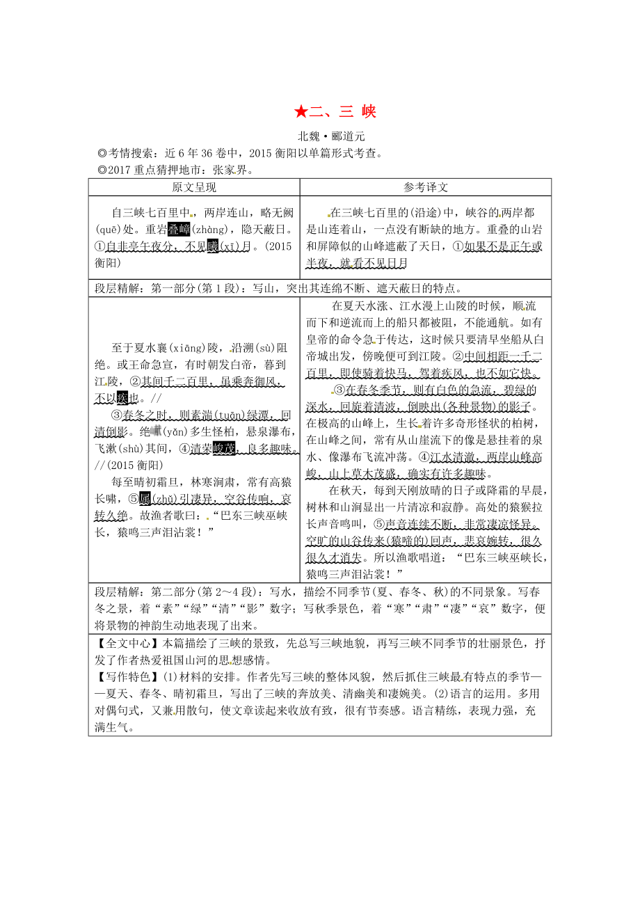 湖南中考語文 古詩文閱讀專題一文言文閱讀二三峽素材語文_第1頁