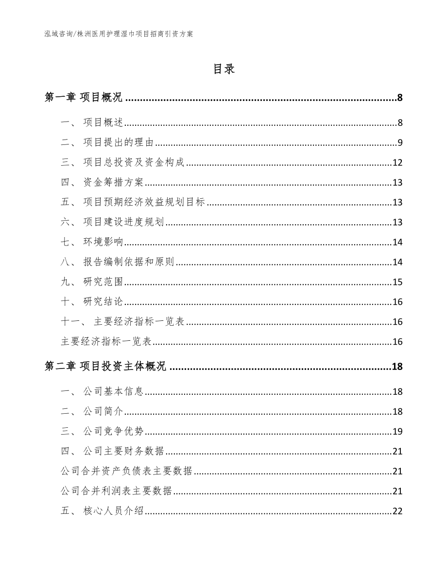 株洲医用护理湿巾项目招商引资方案（模板范文）_第1页