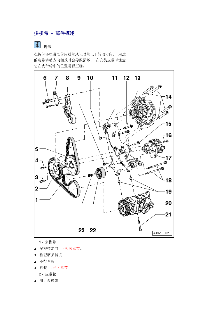 新奧迪A6L C6維修資料：多楔帶 - 部件概述_第1頁(yè)