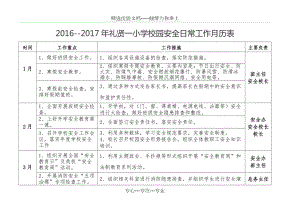 2016--2017年礼贤一小学校园安全日常工作月历表