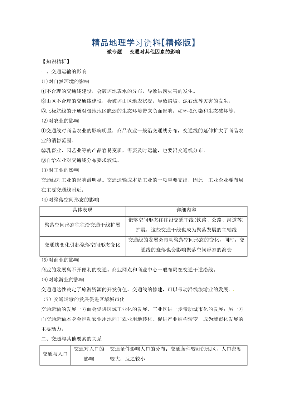 精修版專題十 交通 微專題10.2 交通對(duì)其他因素的影響二輪地理微專題要素探究與設(shè)計(jì) Word版含解析_第1頁(yè)