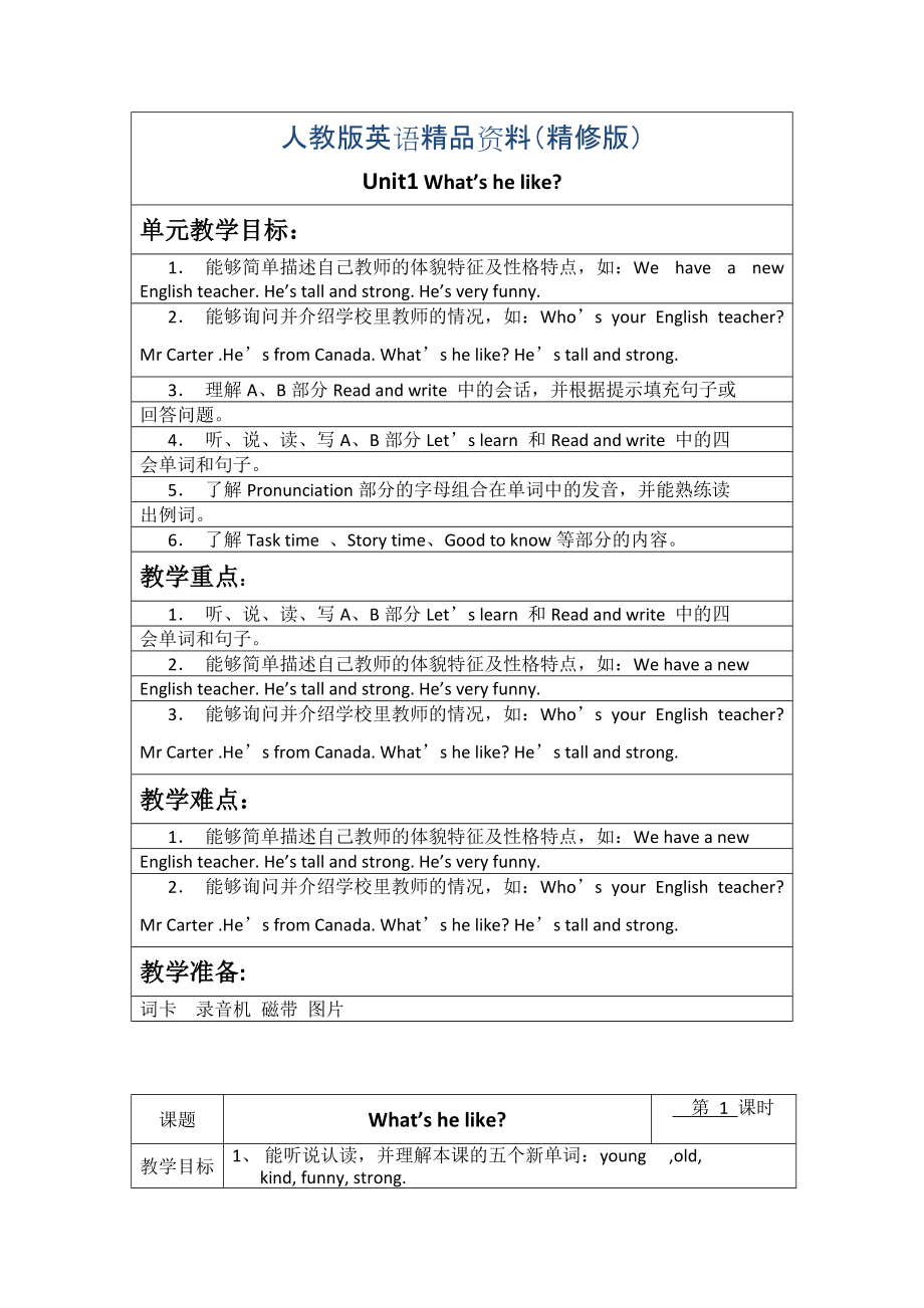 【人教版】五年級(jí)上冊(cè)英語(yǔ)：教案全集Unit 1 單元教案 7精修版_第1頁(yè)