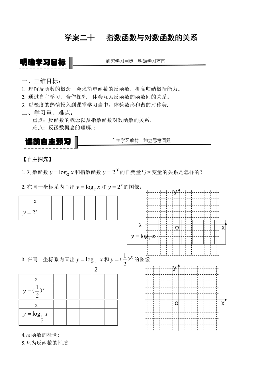 人教B版高中數(shù)學(xué)必修一【學(xué)案19】指數(shù)函數(shù)與對數(shù)函數(shù)的關(guān)系_第1頁