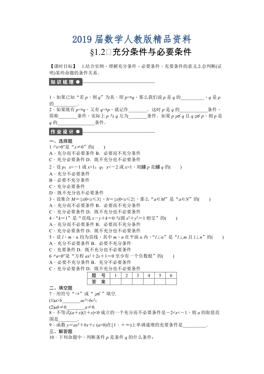 高中數(shù)學(xué)人教A版選修21課時(shí)作業(yè)：第1章 常用邏輯用語(yǔ)1.2_第1頁(yè)