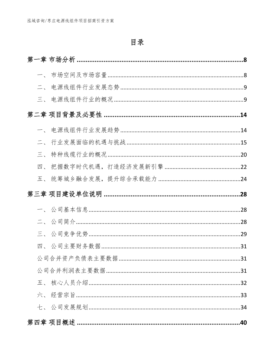 枣庄电源线组件项目招商引资方案【参考范文】_第1页