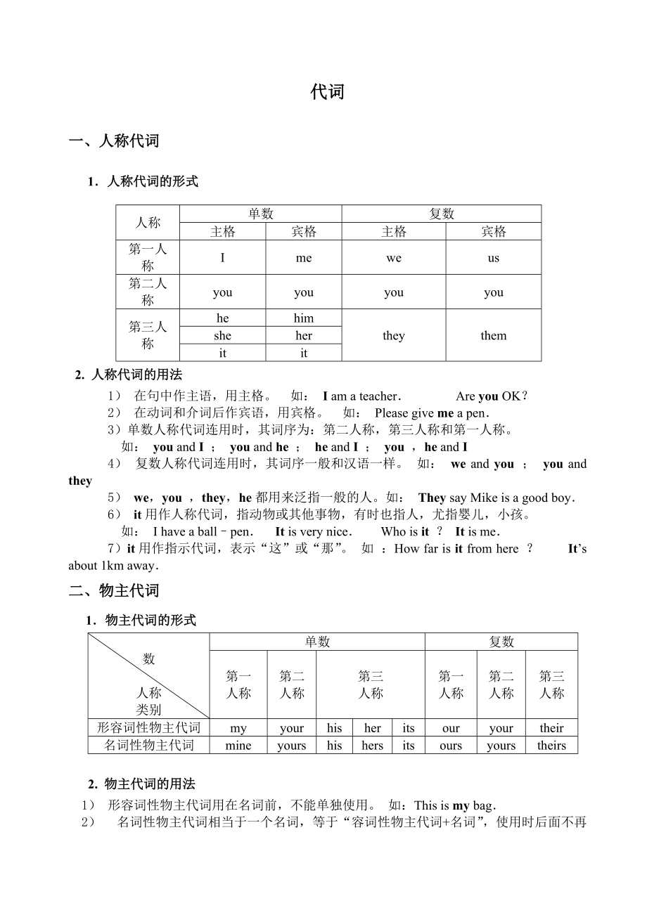 人教版新目标 Starter Unit 3小升初英语专项：代词_第1页