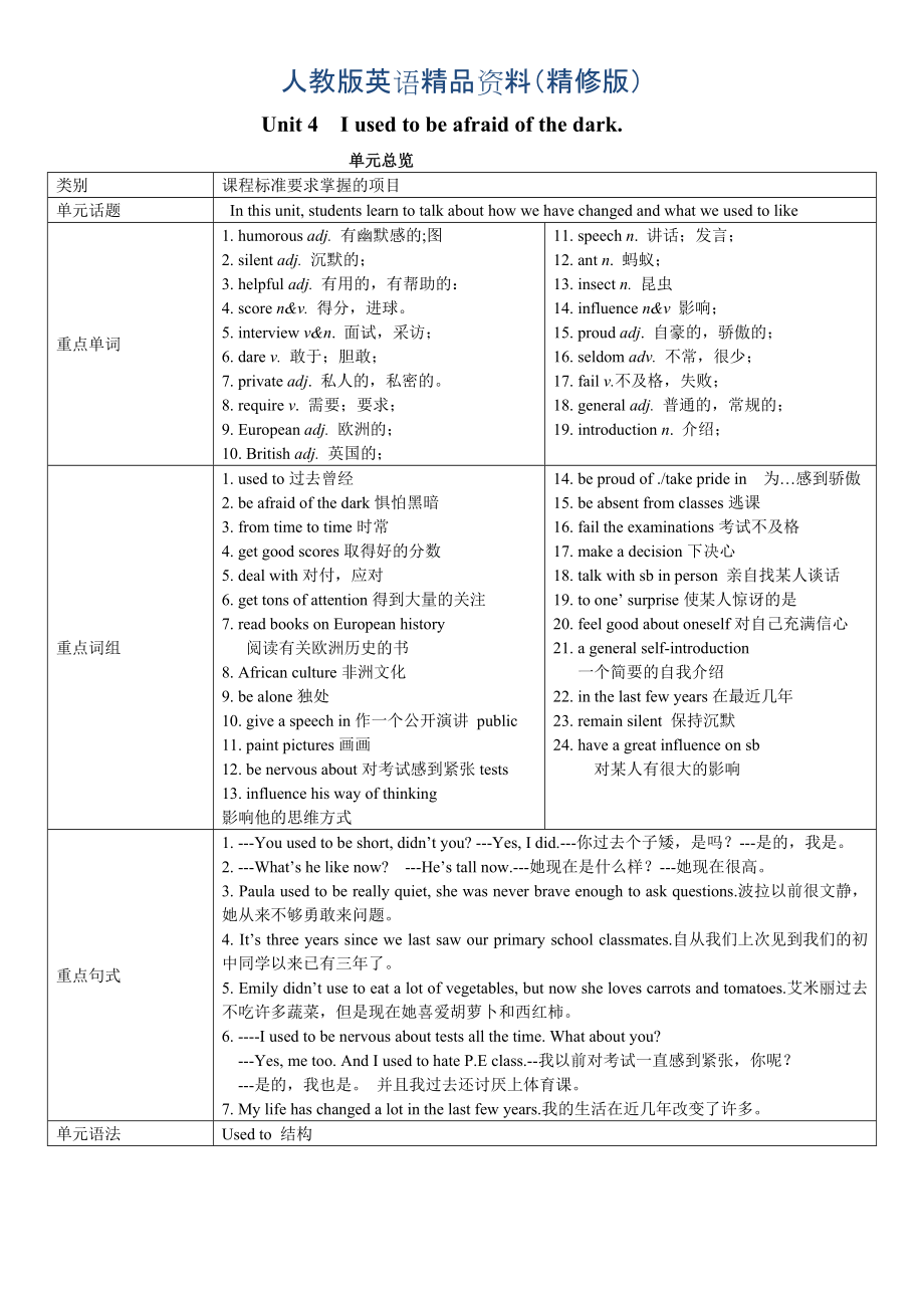 人教版新目標(biāo)九年級(jí)Unit 4 全單元導(dǎo)學(xué)案共6課時(shí)精修版_第1頁(yè)