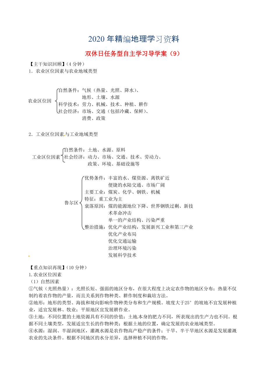 年江蘇省海門市包場高級中學高一地理 雙休日任務型自主學習導學案9_第1頁