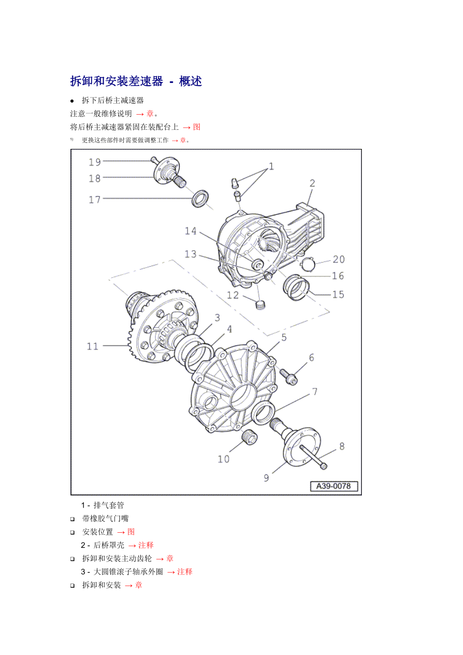新奧迪A6L C6維修資料：拆卸和安裝差速器 - 概述_第1頁
