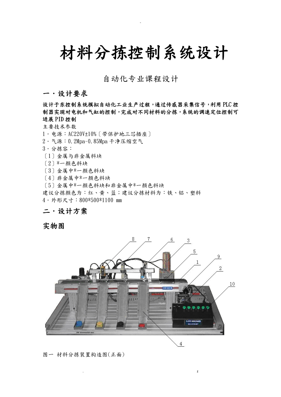 课程设计报告—材料分拣控制系统_第1页