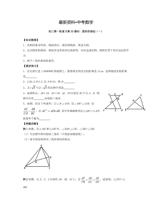 【最新资料】江苏省昆山市兵希中学九年级数学总复习：一轮复习第30课时：图形的相似一