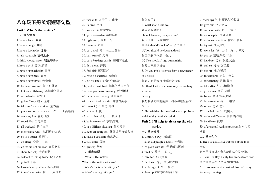 2014春_新人教版八年级英语下册重点句型·短语全 (2)_第1页