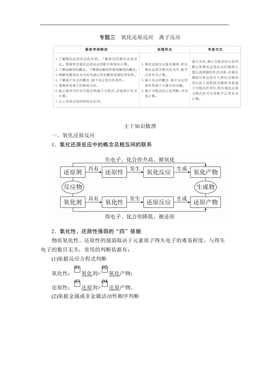 高考大二輪專題復(fù)習(xí)沖刺化學(xué)經(jīng)典版學(xué)案：專題重點(diǎn)突破 專題三 氧化還原反應(yīng)　離子反應(yīng) Word版含解析_第1頁(yè)