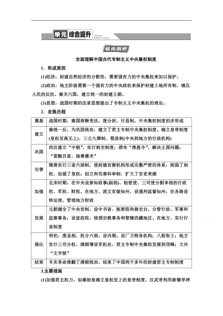 高三歷史人教版一輪教師用書：第1單元 單元綜合提升 Word版含解析_第1頁