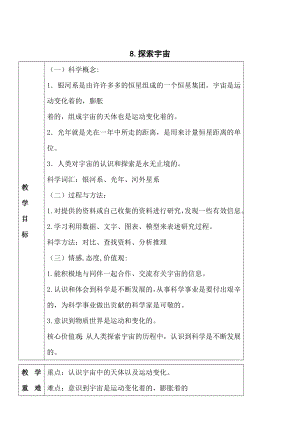 科學(xué)六年級(jí)下教科版38探索宇宙教案