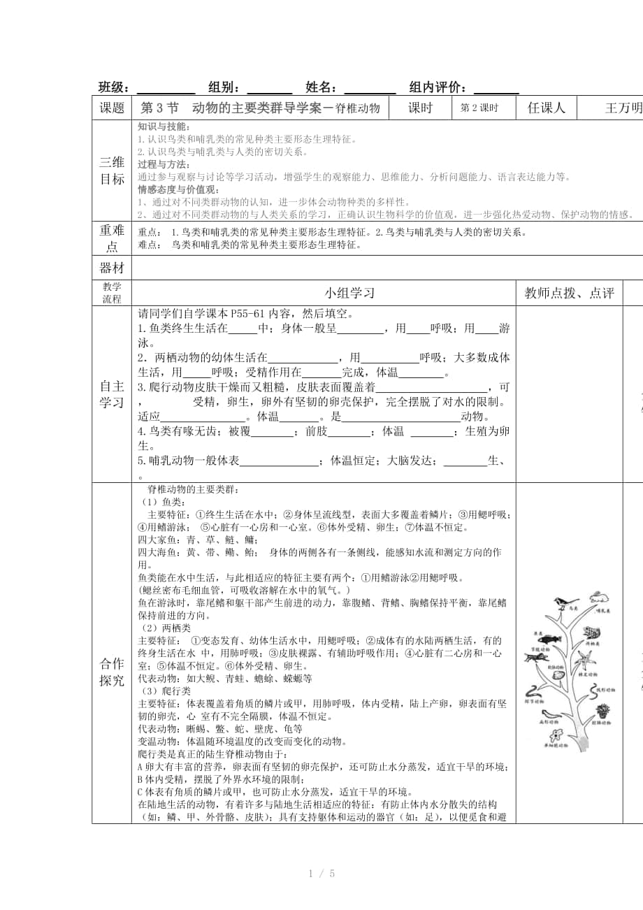 動物的主要類群導(dǎo)學(xué)案脊椎動物_第1頁