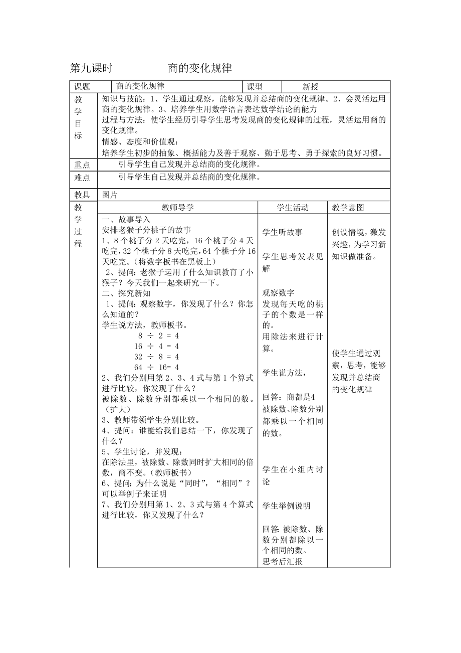 四年級(jí)數(shù)學(xué)上；商的變化規(guī)律_第1頁(yè)