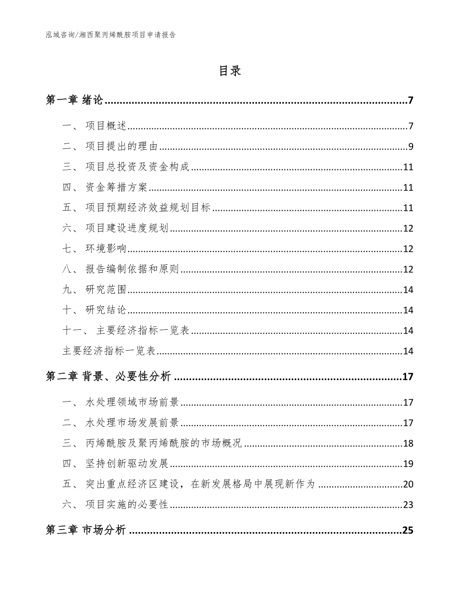 湘西聚丙烯酰胺项目申请报告_范文_第1页
