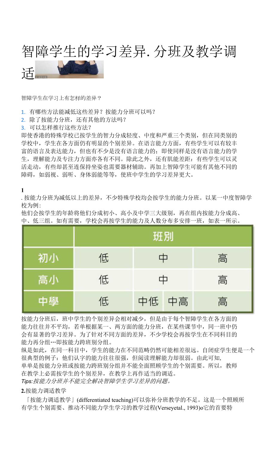 智障学生的学习差异-分班及教学调适.docx_第1页