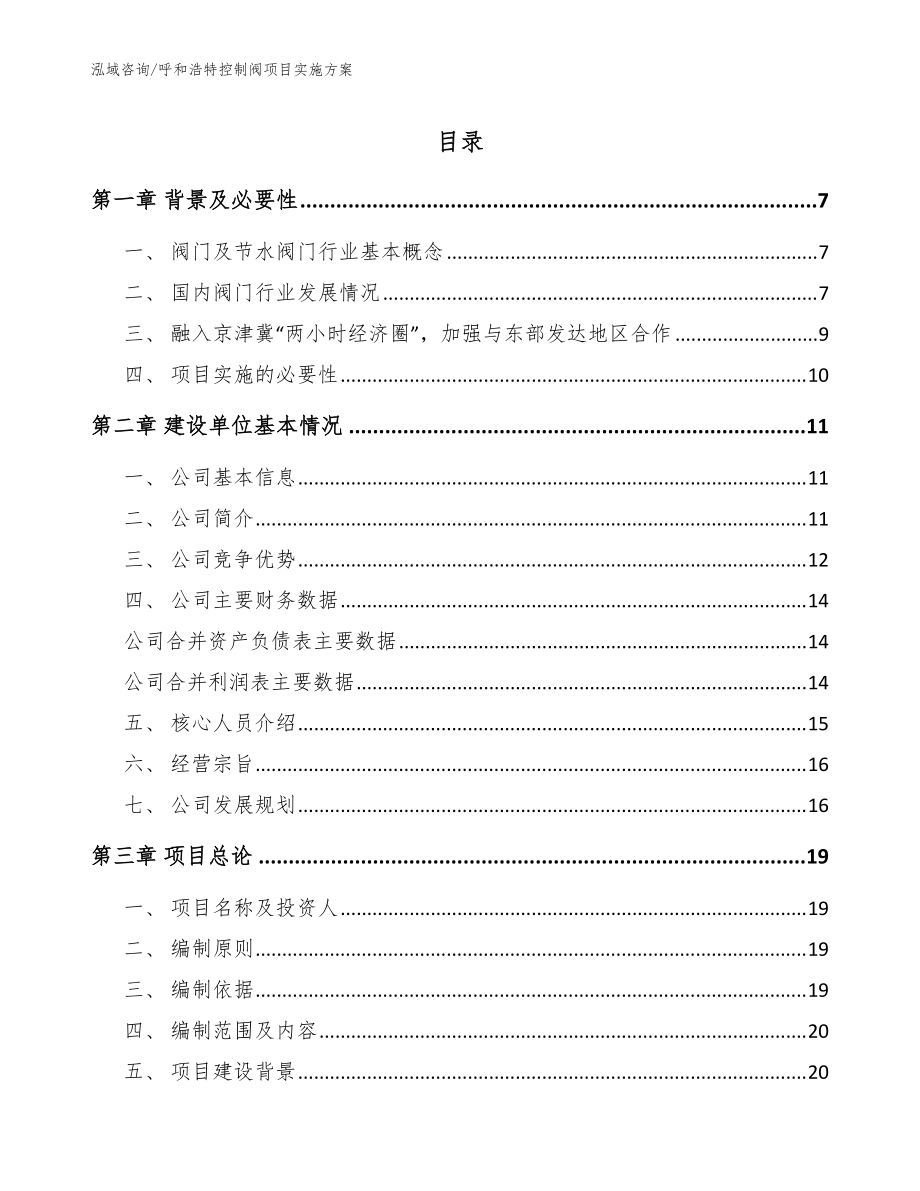 呼和浩特控制阀项目实施方案_范文参考_第1页