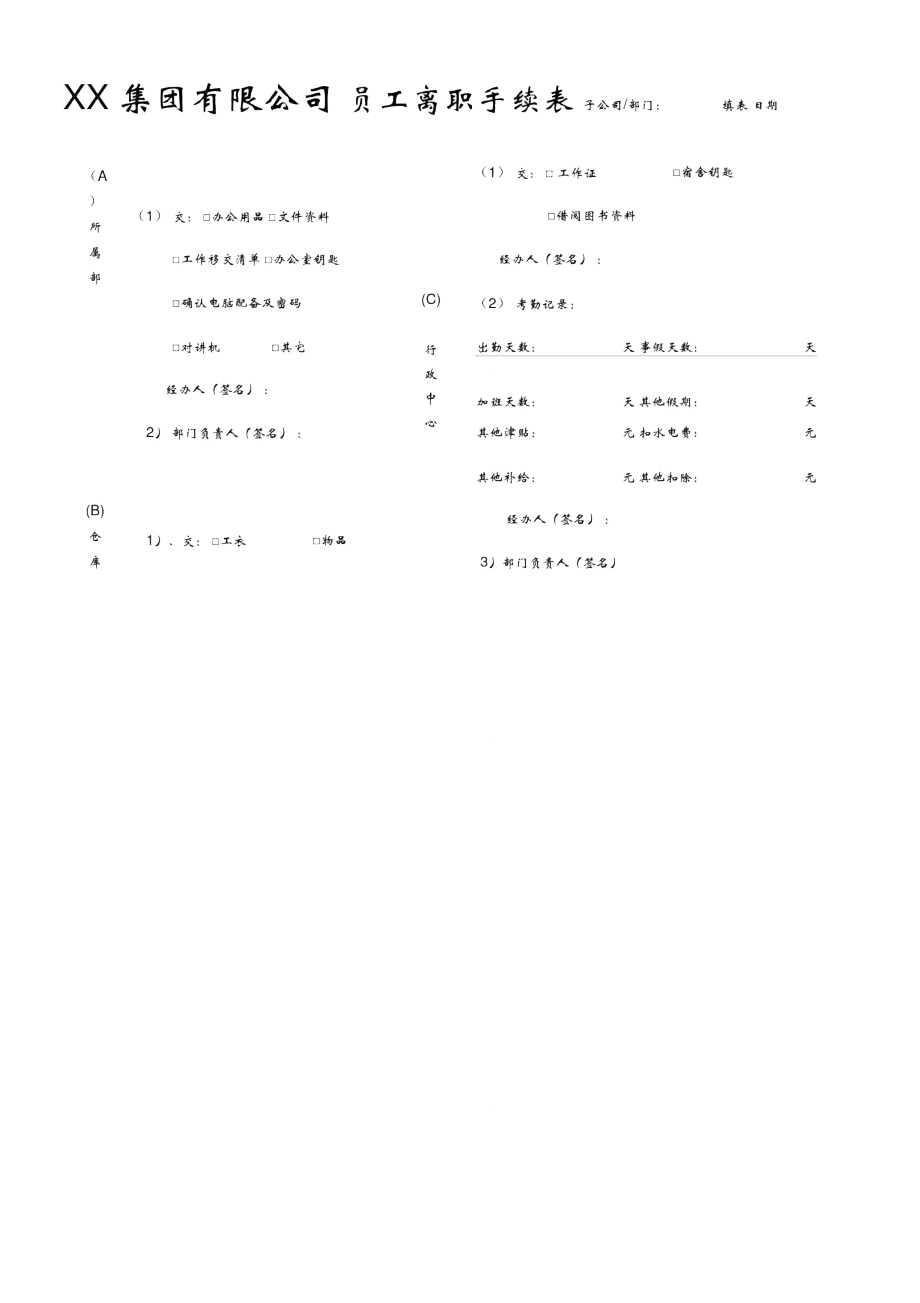 适用于各类公司的员工离职手续表_第1页