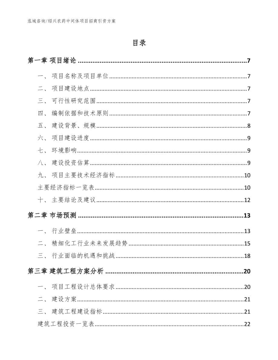 绍兴农药中间体项目招商引资方案【参考模板】_第1页