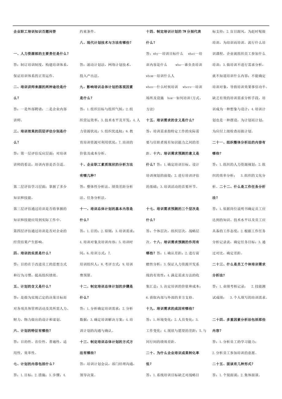 企业职工培训知识百题问答_第1页