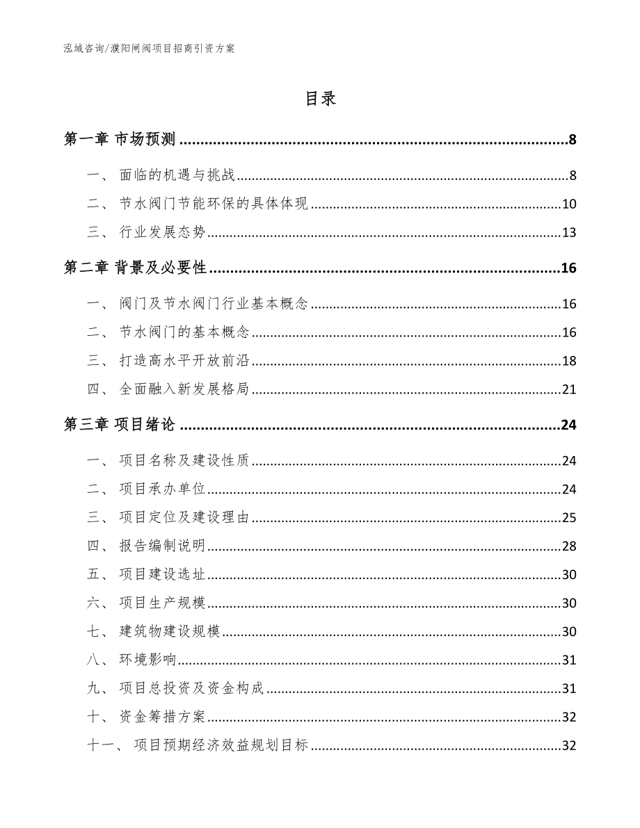 濮阳闸阀项目招商引资方案_范文模板_第1页