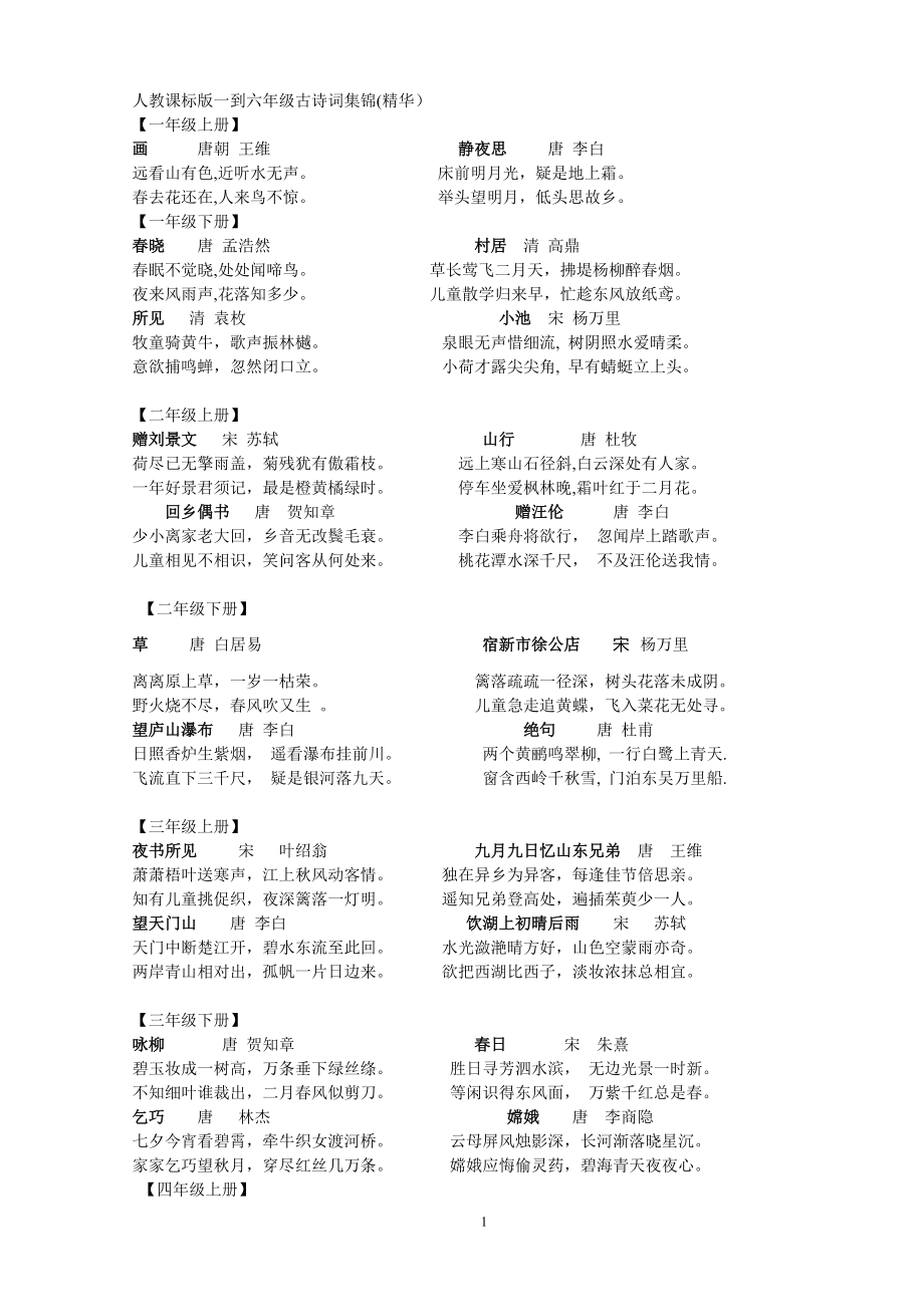 人教课标版一到六年级古诗词集锦 (2)_第1页