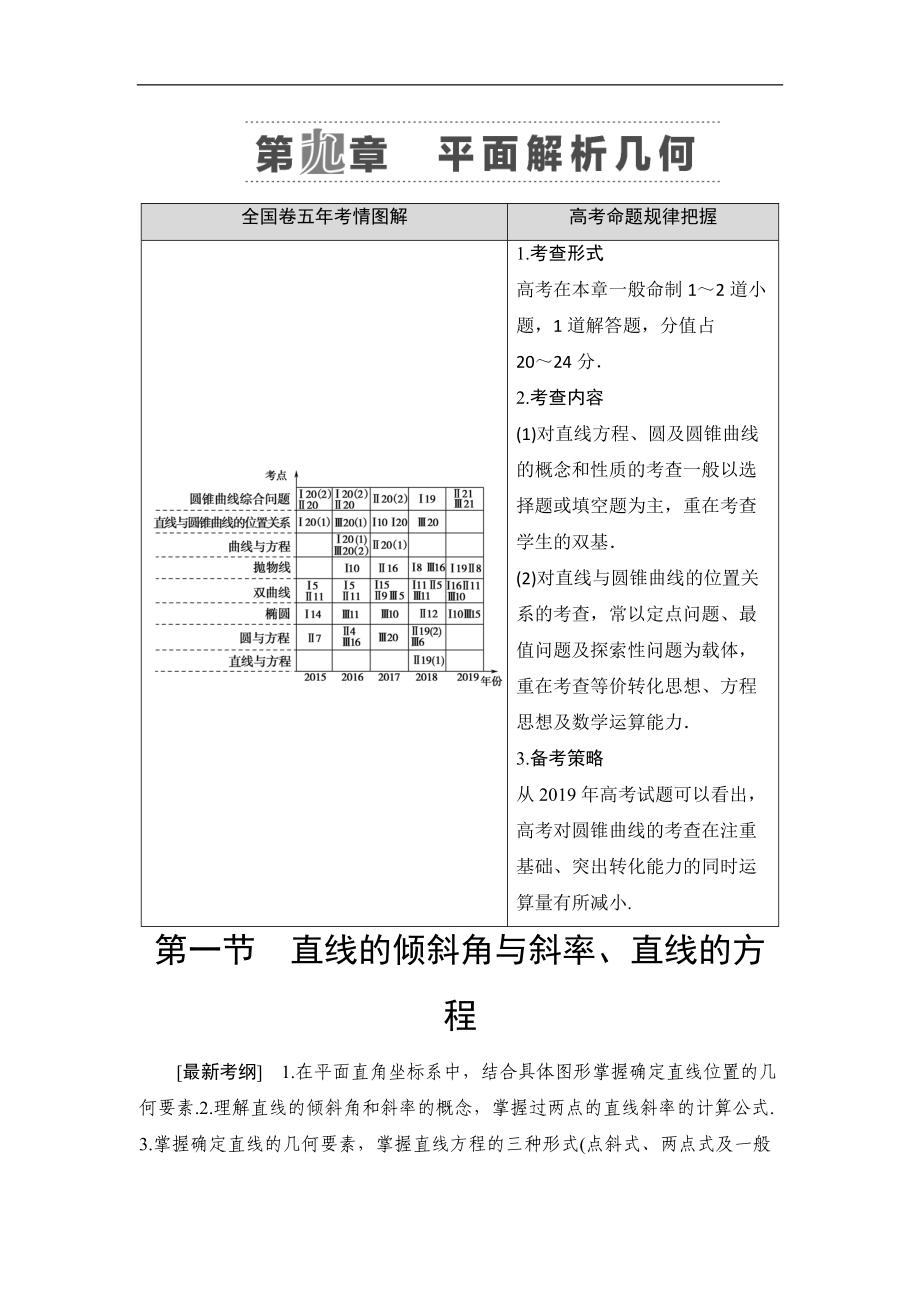 高三數(shù)學(xué)北師大版理一輪教師用書：第9章 第1節(jié) 直線的傾斜角與斜率、直線的方程 Word版含解析_第1頁(yè)