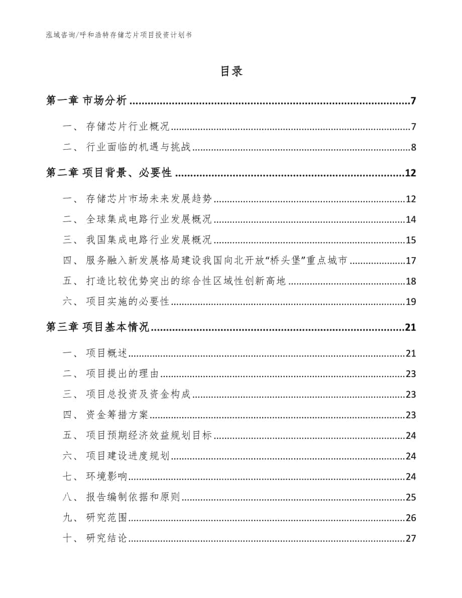 呼和浩特存储芯片项目投资计划书（范文）_第1页