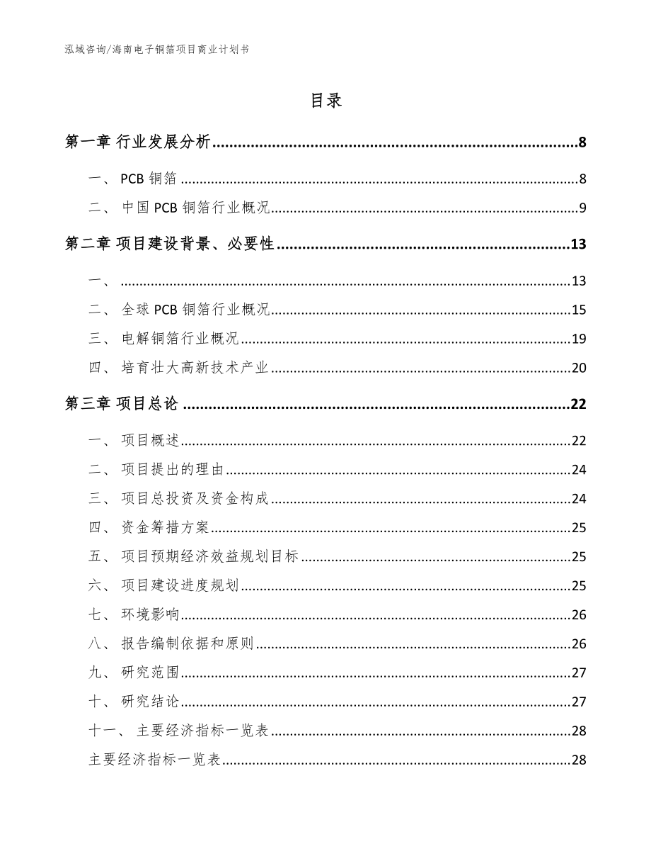 海南电子铜箔项目商业计划书模板参考_第1页