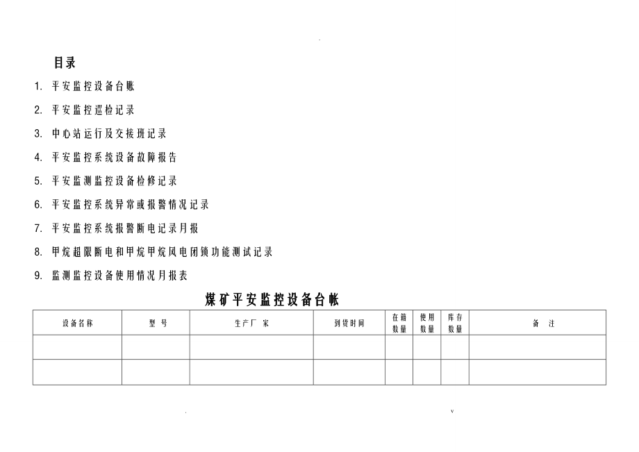 煤矿安全监控各种表格_第1页