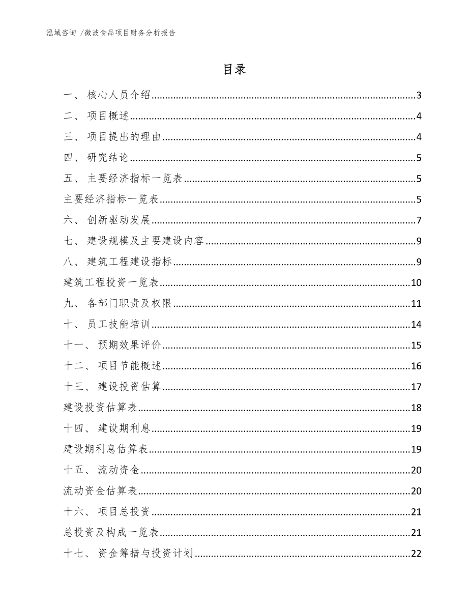 微波食品项目财务分析报告（参考范文）_第1页