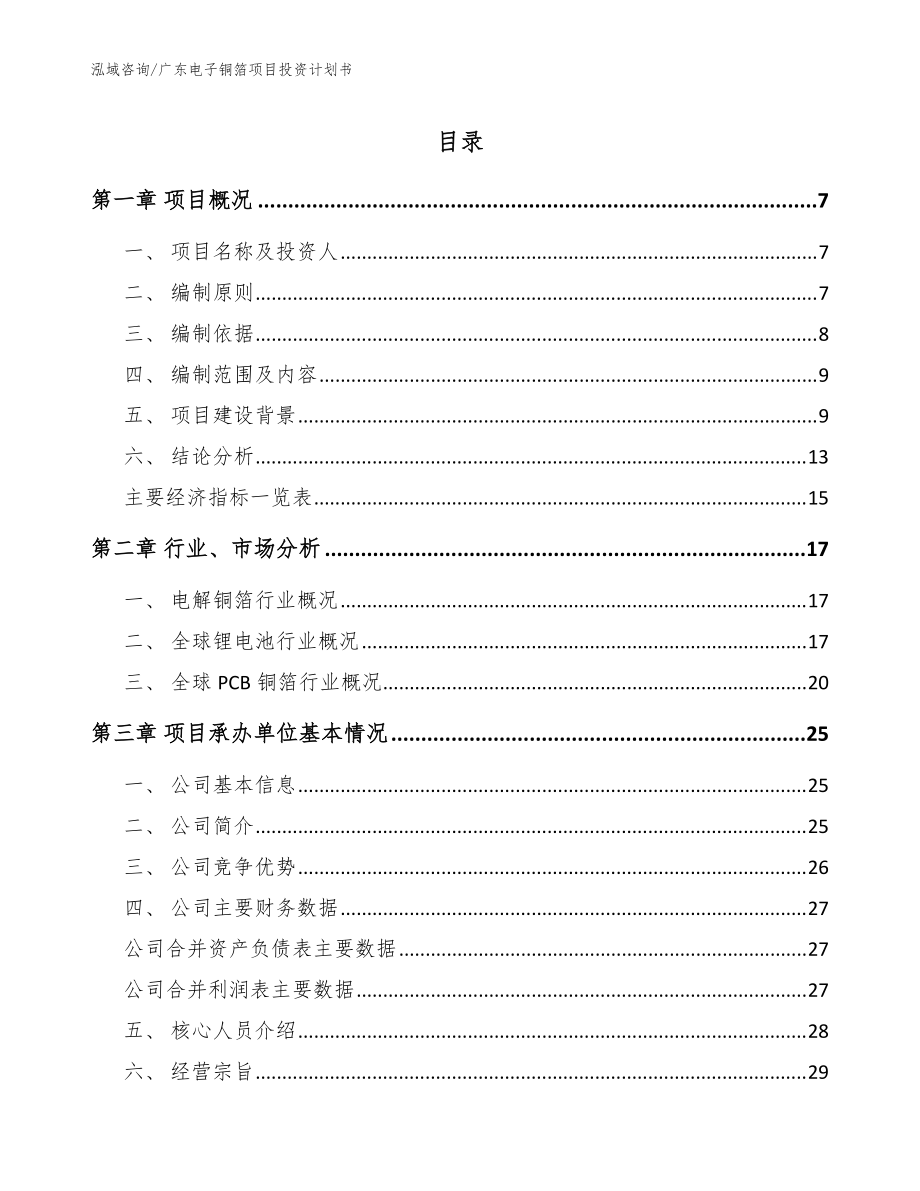 广东电子铜箔项目投资计划书（范文）_第1页