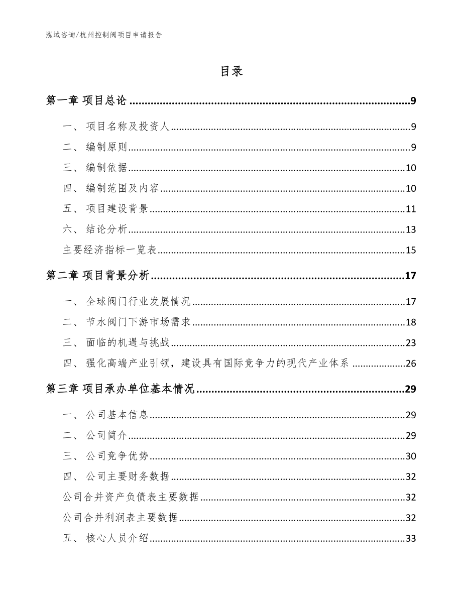 杭州控制阀项目申请报告【范文】_第1页
