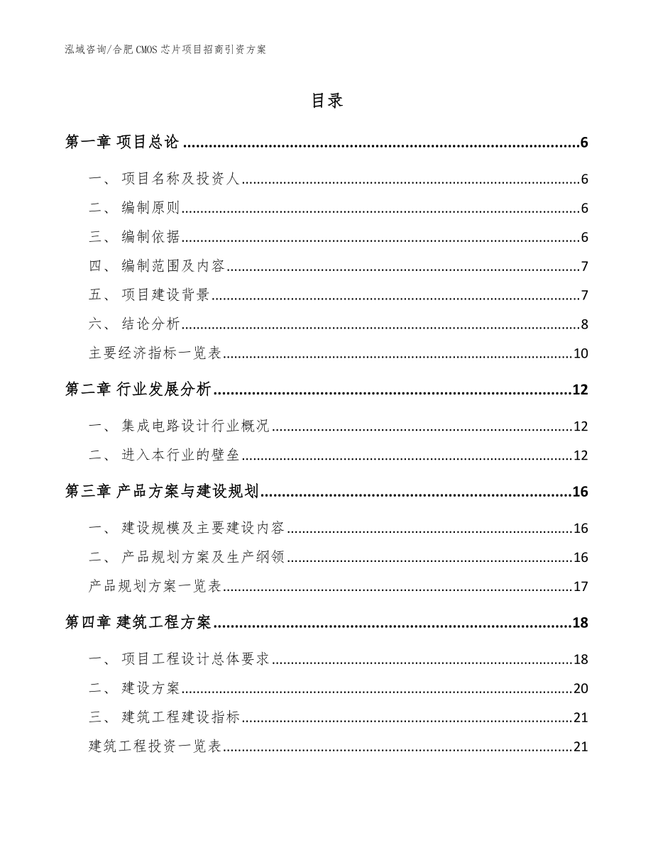 合肥CMOS芯片项目招商引资方案（参考范文）_第1页