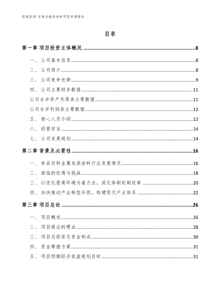 吉林功能性涂料项目申请报告范文_第1页