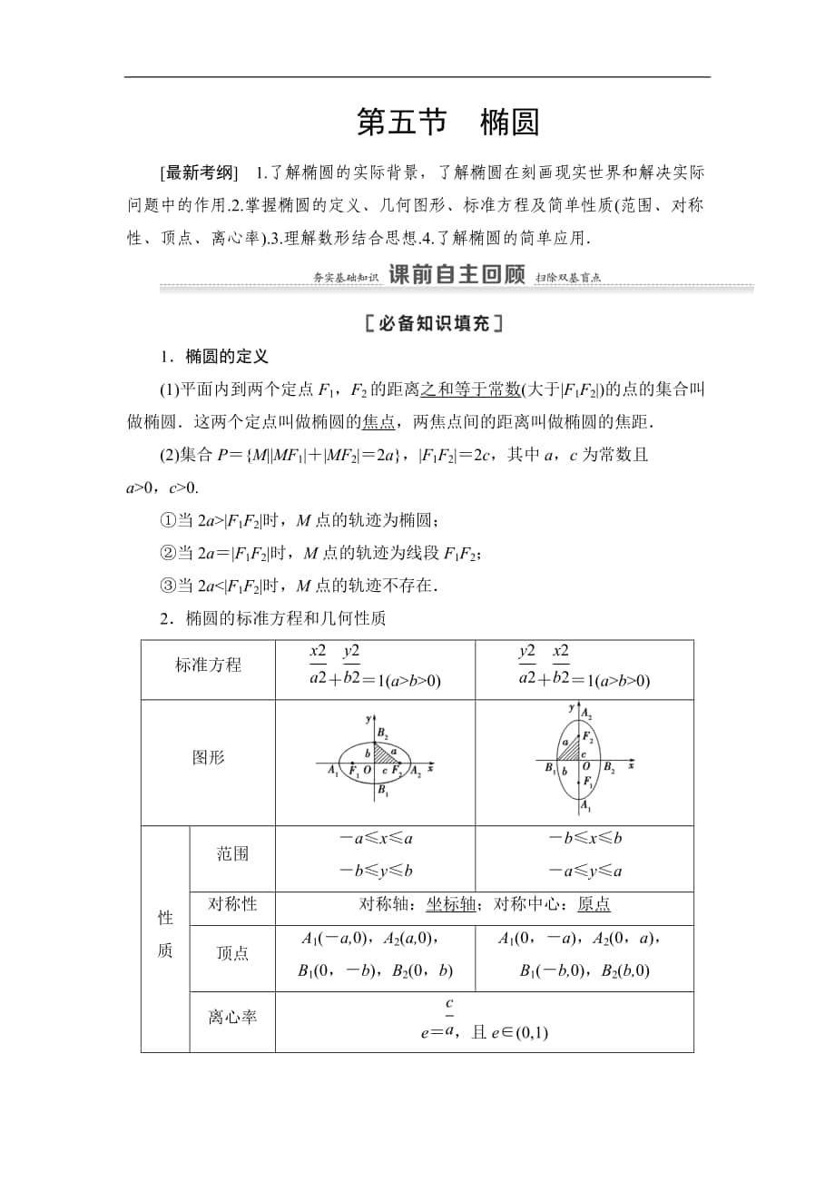 高三數(shù)學(xué)北師大版理一輪教師用書(shū)：第9章 第5節(jié) 第1課時(shí) 橢圓及其性質(zhì) Word版含解析_第1頁(yè)