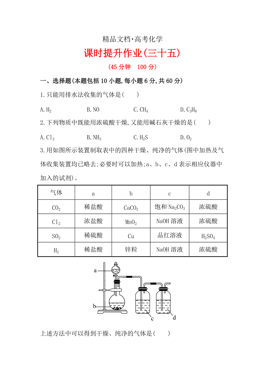 精修版高考化學(xué)配套作業(yè)：專題13 第3單元 常見物質(zhì)的制備 含解析_第1頁