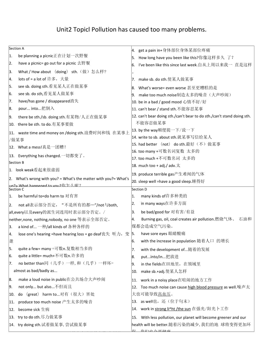 【歸納】Unit 2 Topic 1 短語句型 仁愛版英語九年級上冊.docx_第1頁