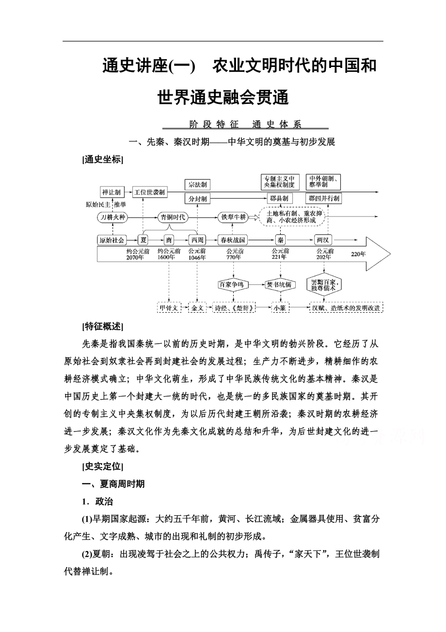 歷史二輪專(zhuān)題版教師用書(shū)：第1部分 模塊1 通史講座1　農(nóng)業(yè)文明時(shí)代的中國(guó)和世界通史融會(huì)貫通 Word版含解析_第1頁(yè)