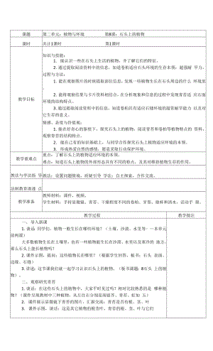蘇教版（2017秋）小學(xué)科學(xué)三年級(jí)下2-8 石頭上的植物 表格式教案.docx
