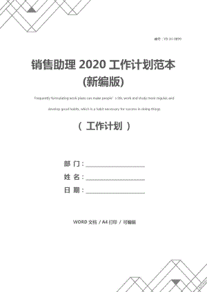 销售助理2020工作计划范本(新编版)