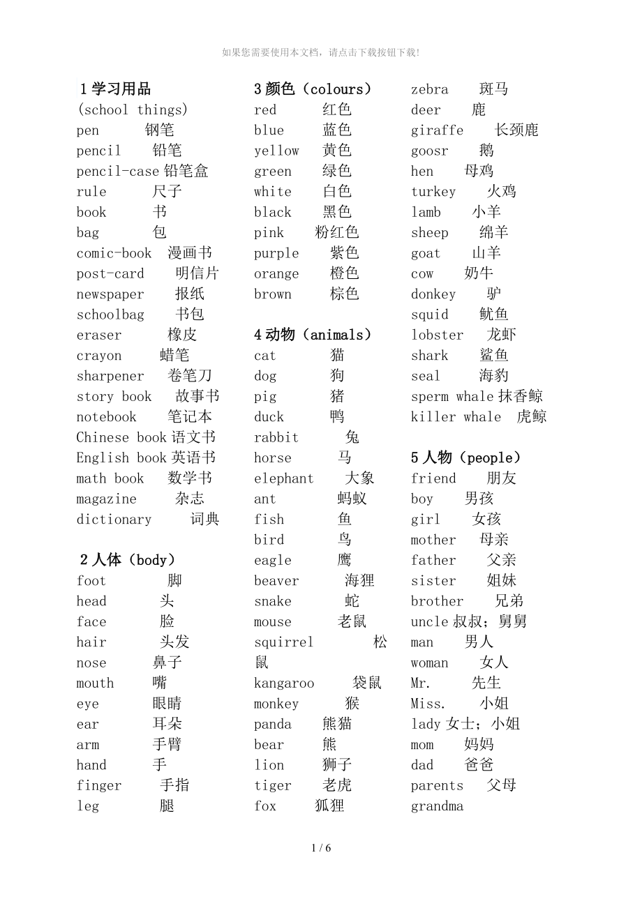 小学英语单词分类全集_第1页