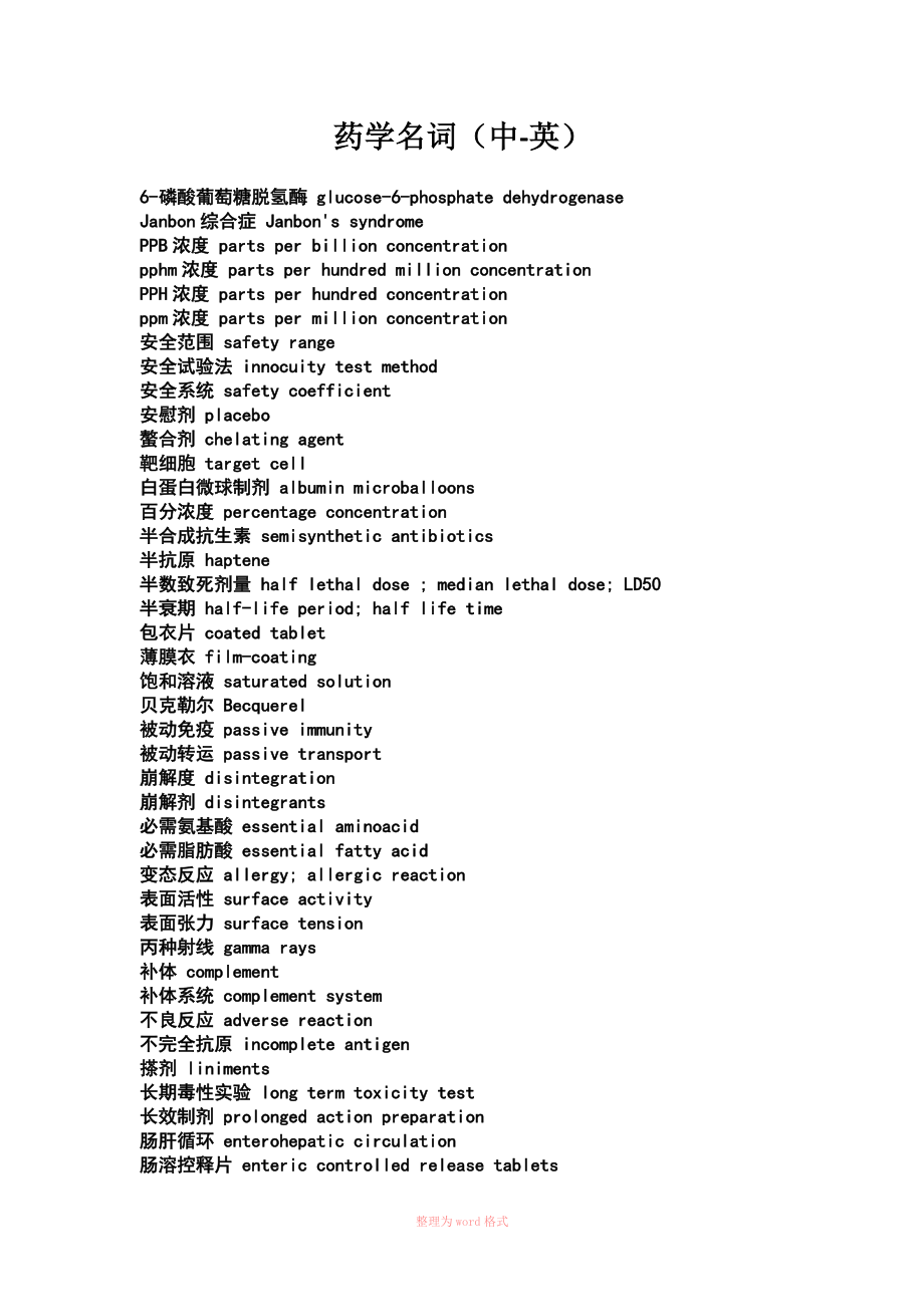 药学英语专业词汇Word_第1页