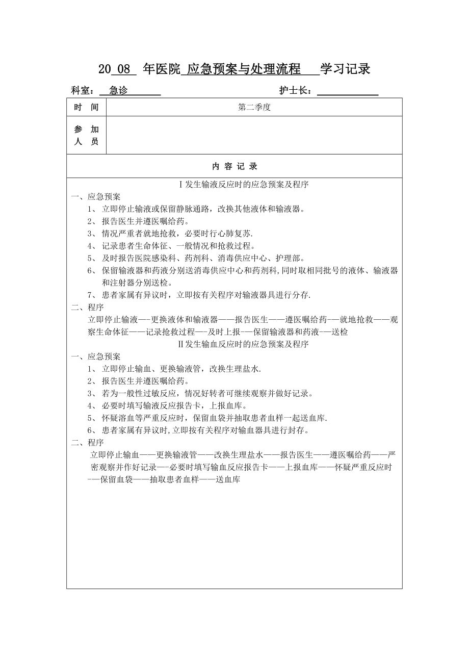 應急預案與處理流程 學習記錄-輸液反應、輸血反應_第1頁