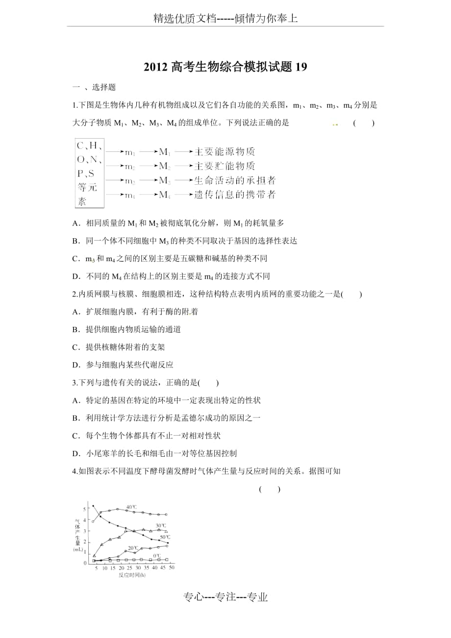 2012高考生物综合模拟试题_第1页